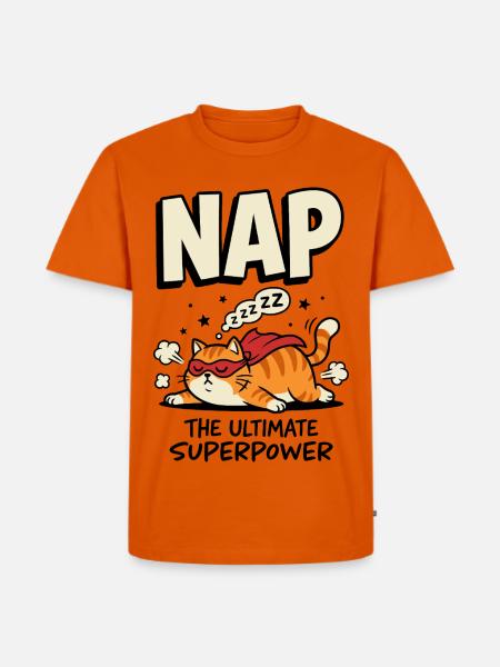 Schlafende Superhelden-Katze – Nap Superpower - Männer Premium Bio T-Shirt - Orange