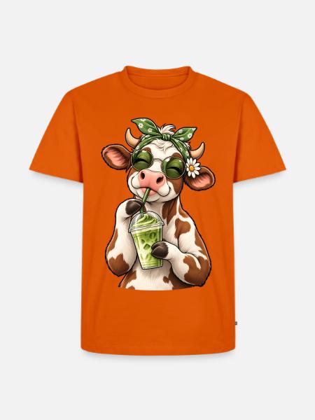 Süße Kuh mit Matcha Latte - Männer Premium Bio T-Shirt - Orange