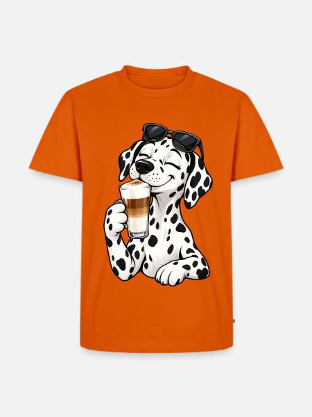 Dalmatiner mit Latte Macchiato - Männer Premium Bio T-Shirt - Orange
