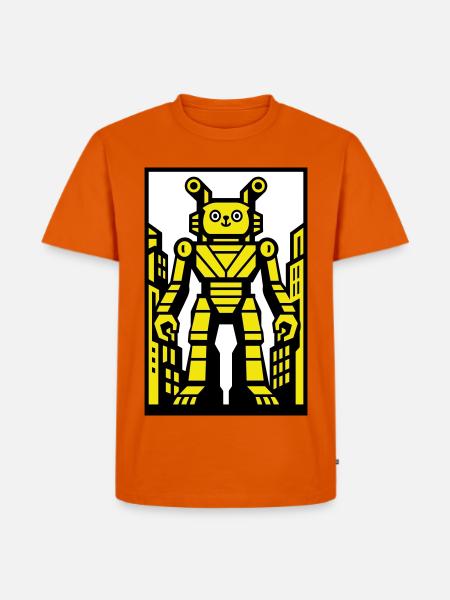 Cat Robot in Stadtlandschaft - Männer Premium Bio T-Shirt - Orange