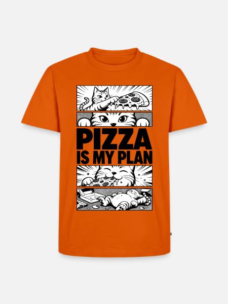 Pizza Is My Plan – Katzen Comic - Männer Premium Bio T-Shirt - Orange