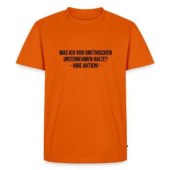 Unethische Aktien - Männer Premium Bio T-Shirt - Orange  - Vorne - Nico (187cm)