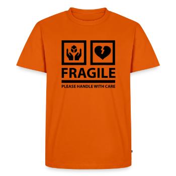 FRAGILE - Please Handle With Care (Sign) - Men's Premium Organic T-Shirt - orange  - Front - Nico (187cm)