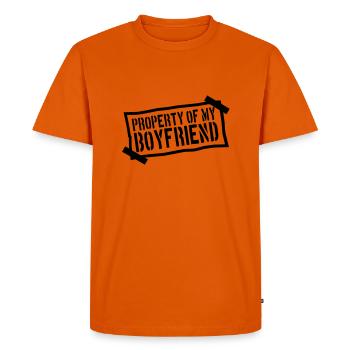 papier de notes collé sur papier Propriété de mon garçon - T-shirt Premium bio Homme - orange  - Devant - Nico (187cm)