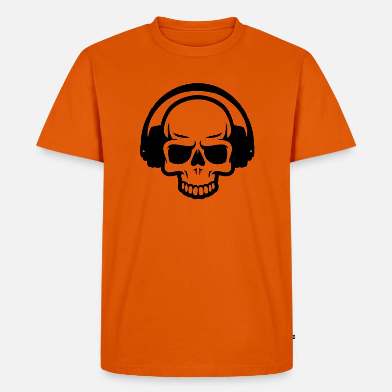 totenkopf mit kopfhörer - Männer Premium Bio T-Shirt - Orange 
