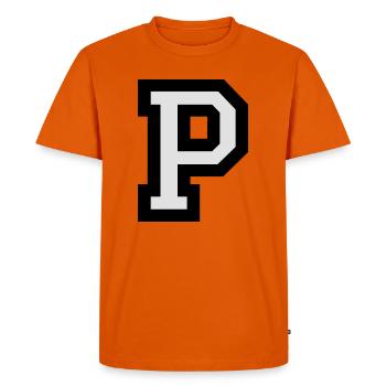 Lettre P en deux couleurs - T-shirt Premium bio Homme - orange  - Devant - Nico (187cm)