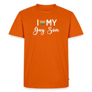 J’aime mon fils gay - T-shirt Premium bio Homme - orange  - Devant - Nico (187cm)