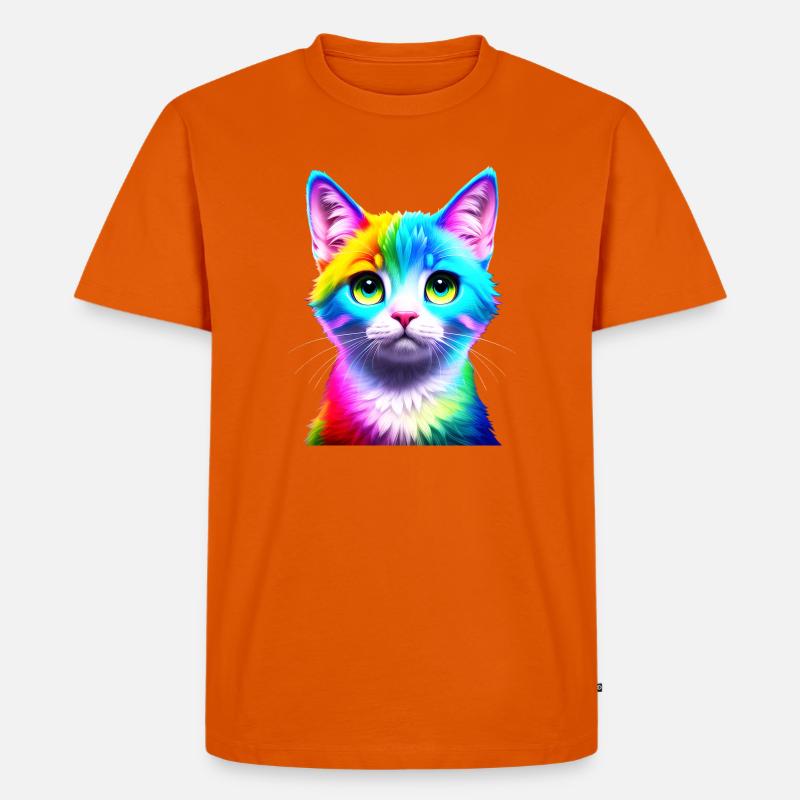 Regenbogenkatze Neonkunst - Männer Premium Bio T-Shirt - Orange 