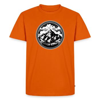 High mountains in the background, surrounded by clouds - Men's Premium Organic T-Shirt - orange  - Front - Nico (187cm)