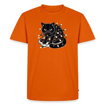 Chat de Noël . Miaoul mais s’il vous plaît sans guirlande - T-shirt Premium bio Homme - orange  - Devant - Nico (187cm)