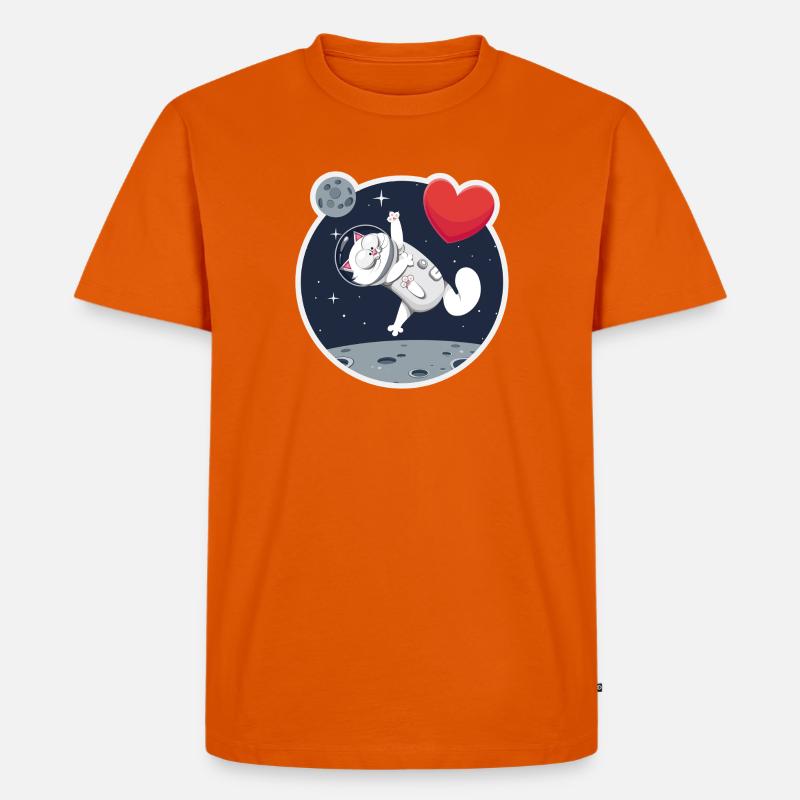 Einsame Astronautin Katze fängt Herz - Männer Premium Bio T-Shirt - Orange