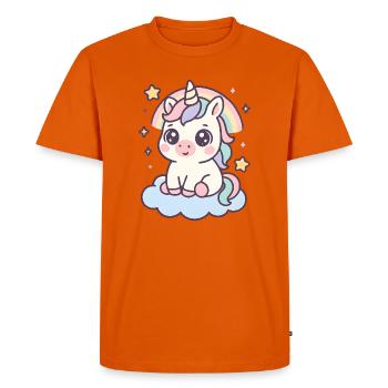 Kawaii Unicorn on Cloud with Rainbow Stars - Men's Premium Organic T-Shirt - orange  - Front - Nico (187cm)