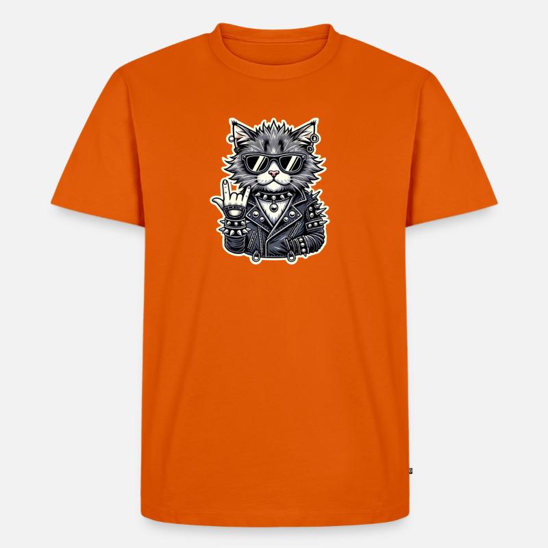 Rockiger Katzenstil mit Lederjacke - Männer Premium Bio T-Shirt - Orange