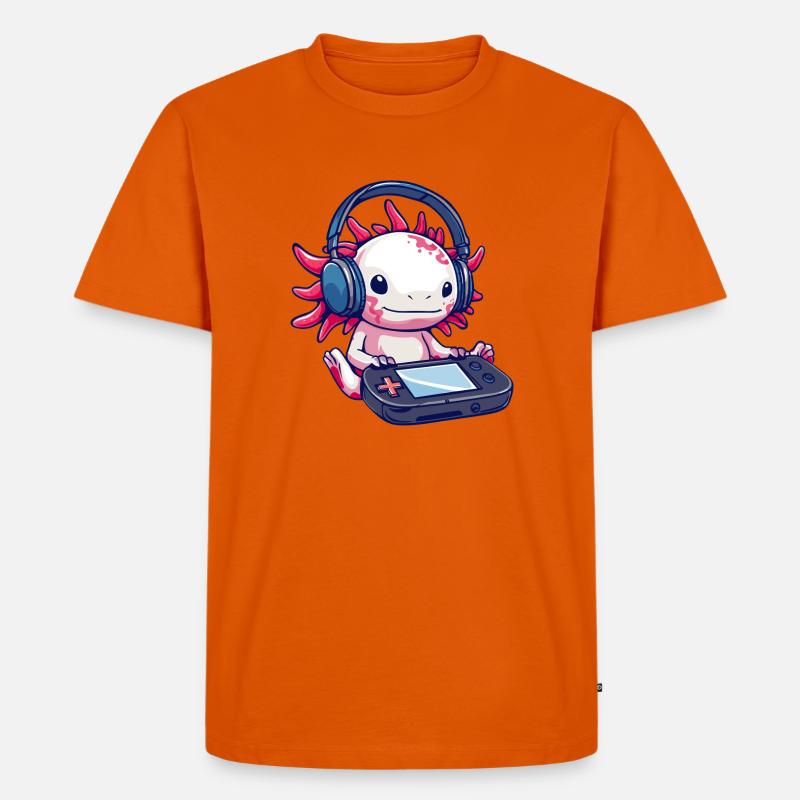 Axolotl mit Kopfhörern und Gaming-Controller - Männer Premium Bio T-Shirt - Orange