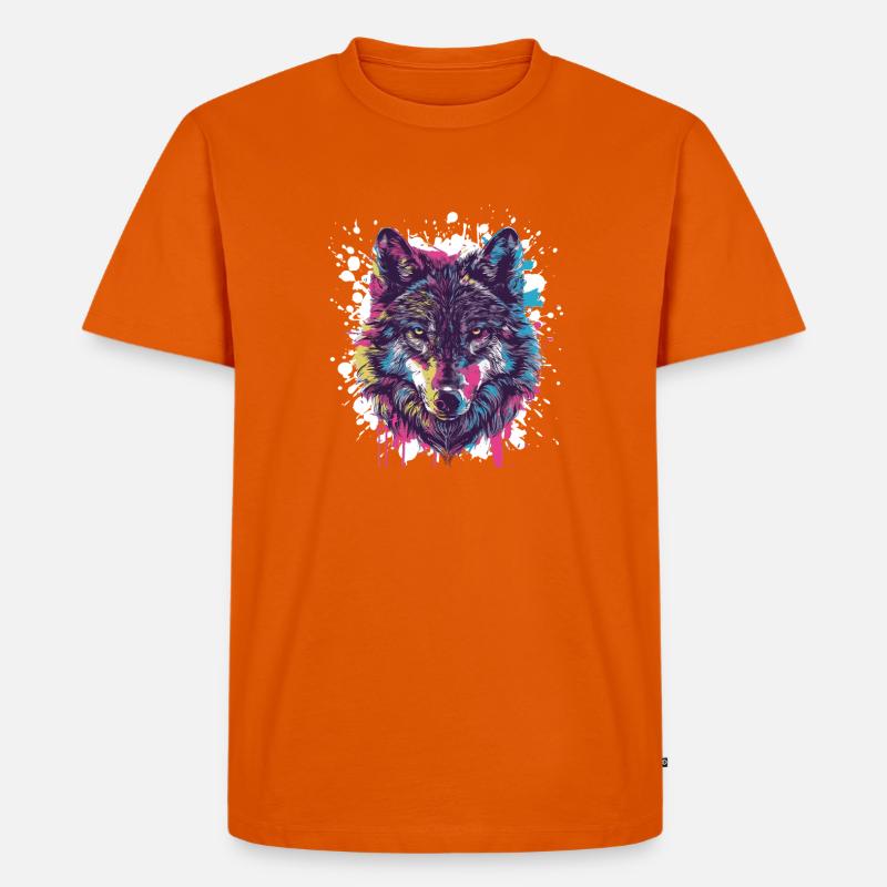 Wolf Tier Farbklecks - Männer Premium Bio T-Shirt - Orange