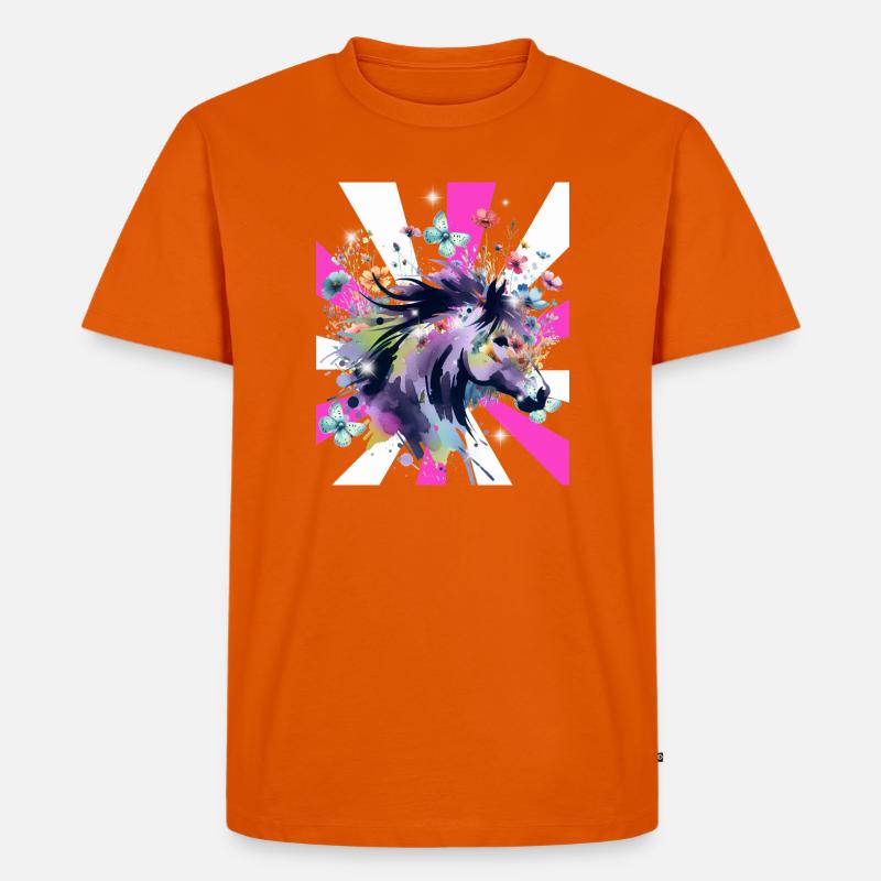 Retro Pferd Pferde Mädchen 60er Blumen - Männer Premium Bio T-Shirt - Orange 