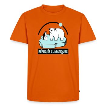 Réfugiés climatiques - T-shirt Premium bio Homme - orange  - Devant - Nico (187cm)