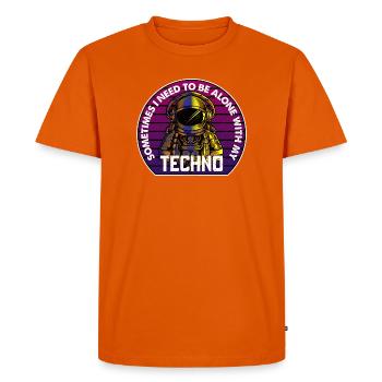 Techno Astronaut Circle Badge - Men's Premium Organic T-Shirt - orange  - Front - Nico (187cm)