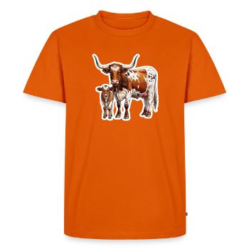Texas Longhorn avec veau – Fière famille western - T-shirt Premium bio Homme - orange  - Devant - Nico (187cm)