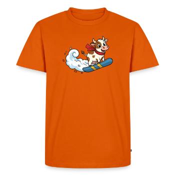 Snowboard Cow Cartoon Funny Winter Cow - Men's Premium Organic T-Shirt - orange  - Front - Nico (187cm)