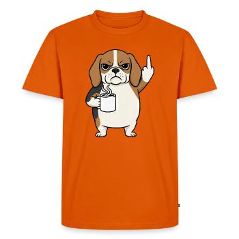 Beagle aigre avec un doigt d’honneur cartoon au café - T-shirt Premium bio Homme - orange  - Devant - Nico (187cm)