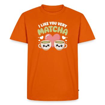 Thé matcha dit thé vert comme toi, très matcha - T-shirt Premium bio Homme - orange  - Devant - Nico (187cm)
