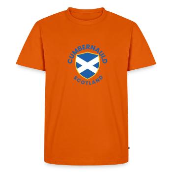 Cumbernauld Scotland Shield - Men's Premium Organic T-Shirt - orange  - Front - Nico (187cm)