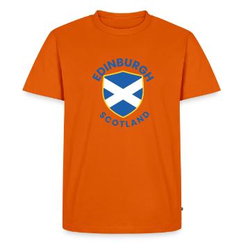 Edinburgh Scotland Crest Shield - Men's Premium Organic T-Shirt - orange  - Front - Nico (187cm)