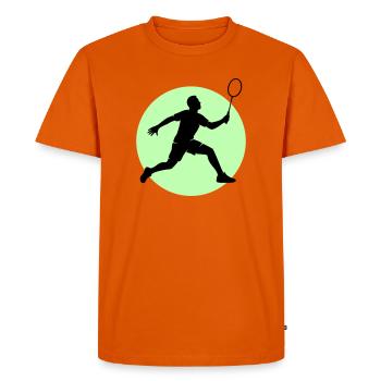 Coup droit d’un joueur de badminton - T-shirt Premium bio Homme - orange  - Devant - Nico (187cm)