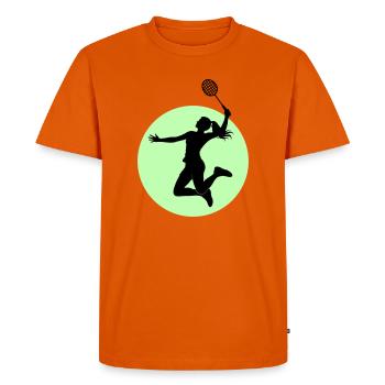 Silhouette du joueur de badminton – Puissance écrasante - T-shirt Premium bio Homme - orange  - Devant - Nico (187cm)