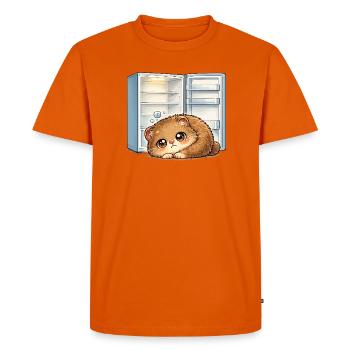 Petit chat devant un réfrigérateur ouvert - T-shirt Premium bio Homme - orange  - Devant - Nico (187cm)