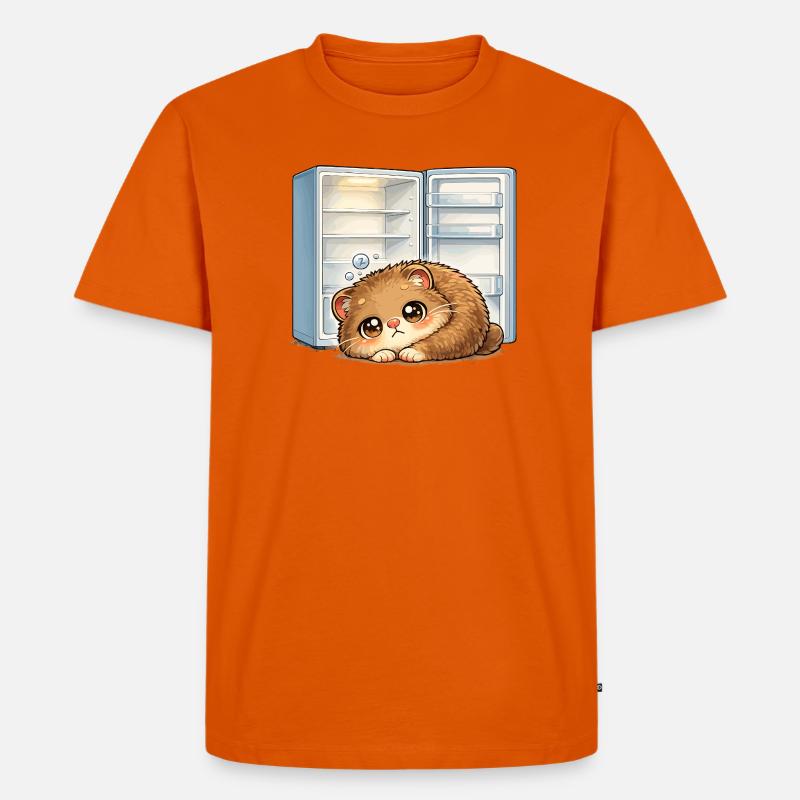 Petit chat devant un réfrigérateur ouvert - T-shirt Premium bio Homme - orange 