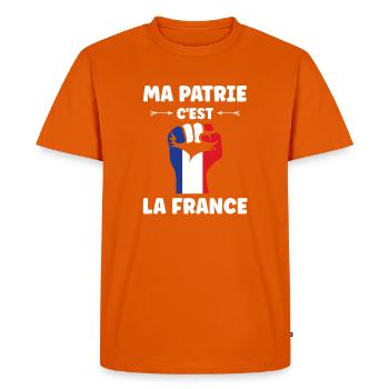Ma Patrie C’est La France Poing Tricolore - T-shirt Premium bio Homme - orange  - Devant - Nico (187cm)
