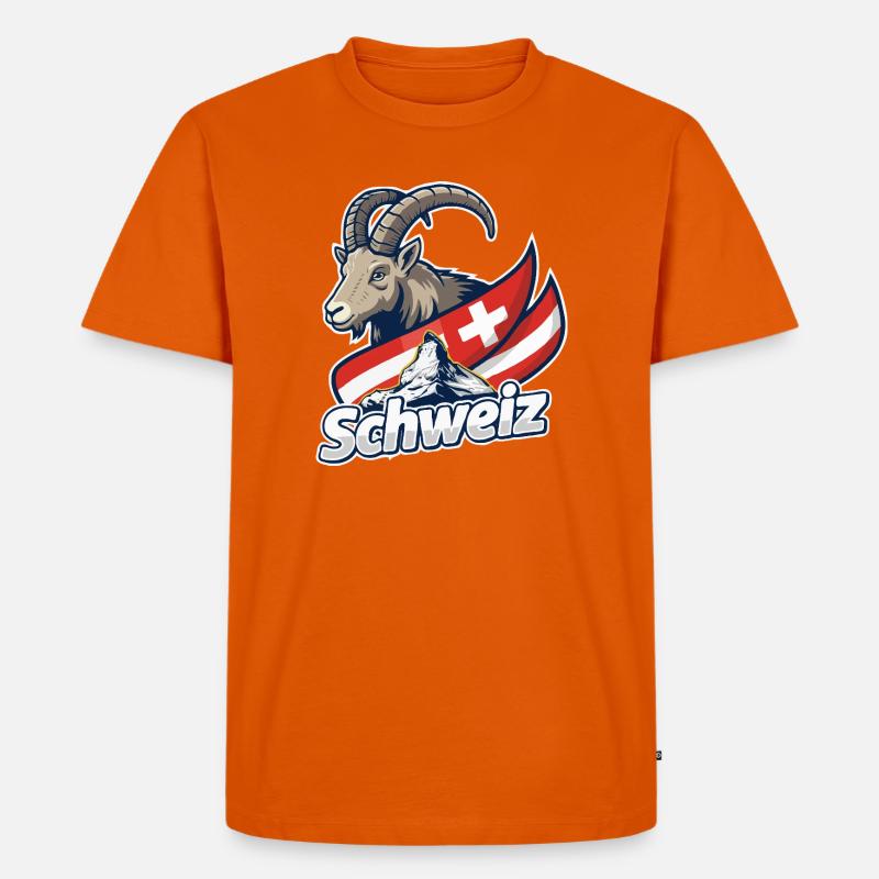 Alpensteinbock mit Schweizer Flagge - Männer Premium Bio T-Shirt - Orange