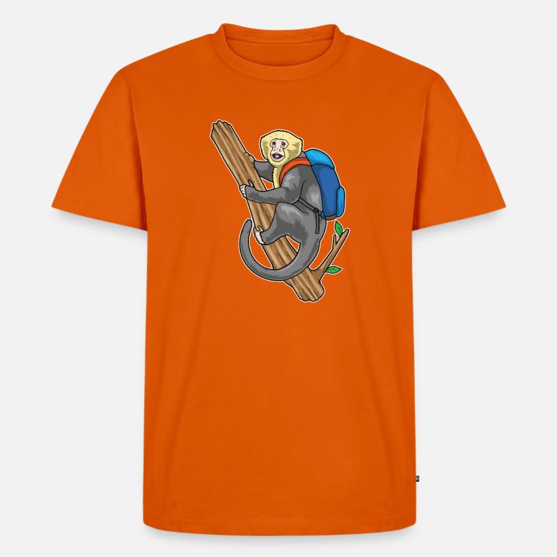 Affe Schüler Rucksack Schule - Männer Premium Bio T-Shirt - Orange 