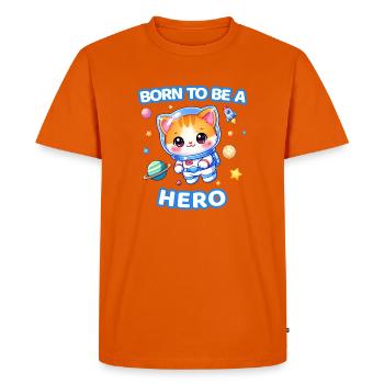 Né pour être un chaton astronaute héros - Mâle - T-shirt Premium bio Homme - orange  - Devant - Nico (187cm)