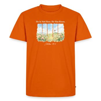 Il est ressuscité Matthieu 28 6 chrétien de Pâques - T-shirt Premium bio Homme - orange  - Devant - Nico (187cm)