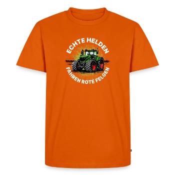 Real heroes drive red rims – tractor green - Men's Premium Organic T-Shirt - orange  - Front - Nico (187cm)