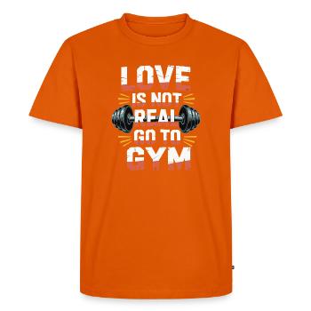 L’amour n’est pas réel - direction la salle de sport - T-shirt Premium bio Homme - orange  - Devant - Nico (187cm)