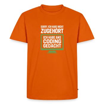 Codage : Penser au lieu d’appartenir - T-shirt Premium bio Homme - orange  - Devant - Nico (187cm)