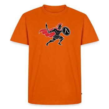 Spartiate Noir et Rouge Mascotte Spartan Warrior - T-shirt Premium bio Homme - orange  - Devant - Nico (187cm)