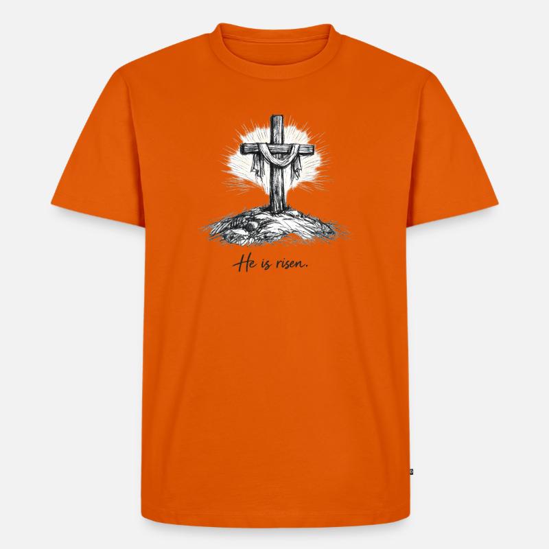 Crucifix He is Risen Easter Jesus - Men's Premium Organic T-Shirt - orange 