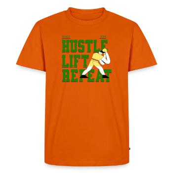 Hustle Lift Repeat – Gym Lifestyle - Men's Premium Organic T-Shirt - orange  - Front - Nico (187cm)
