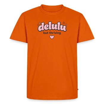 Delulu Thriving Logo - T-shirt Premium bio Homme - orange  - Devant - Nico (187cm)