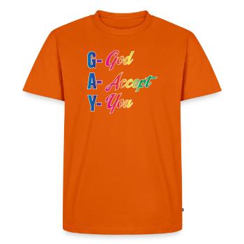 GAY God Accept You LGBTQ Christian Pride Art Tee - Men's Premium Organic T-Shirt - orange  - Front - Nico (187cm)