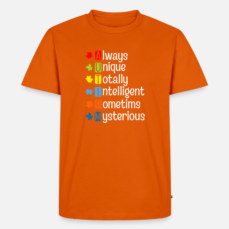 Autism Puzzle Pride: Einzigartige Köpfe - Männer Premium Bio T-Shirt - Orange 