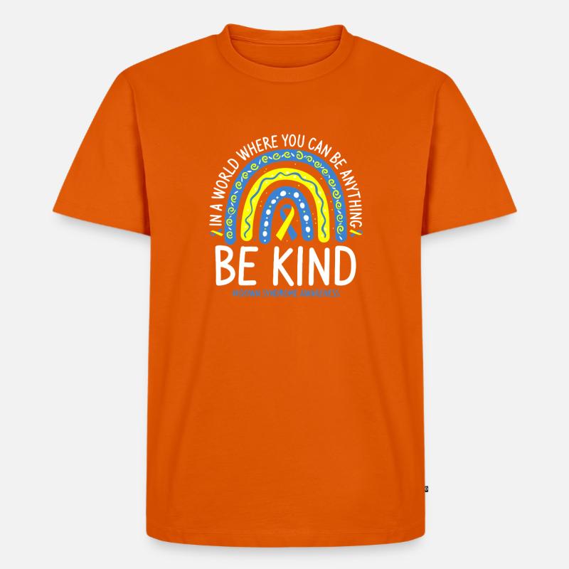 Sei freundlich, Regenbogenbewusstsein - Männer Premium Bio T-Shirt - Orange