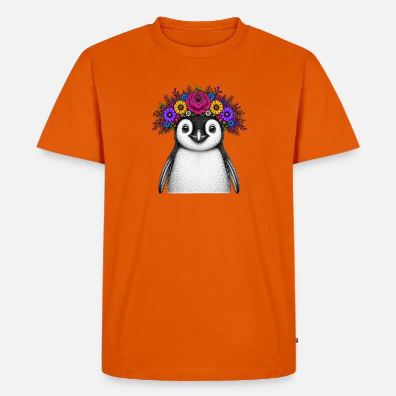 Pinguin mit Blumenkrone - Männer Premium Bio T-Shirt - Orange 