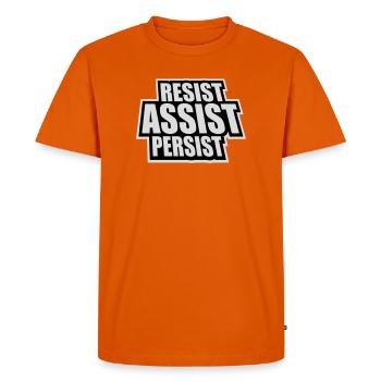 Resist Assist Persist Activism Motivation Logo - Men's Premium Organic T-Shirt - orange  - Front - Nico (187cm)