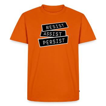 Resist Assist Persist Activism Motivation Logo - Men's Premium Organic T-Shirt - orange  - Front - Nico (187cm)